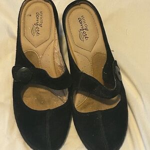 Strictly Comfort Black Suede Slip-On Maryjane Wedge Heel Shoes / Size 8